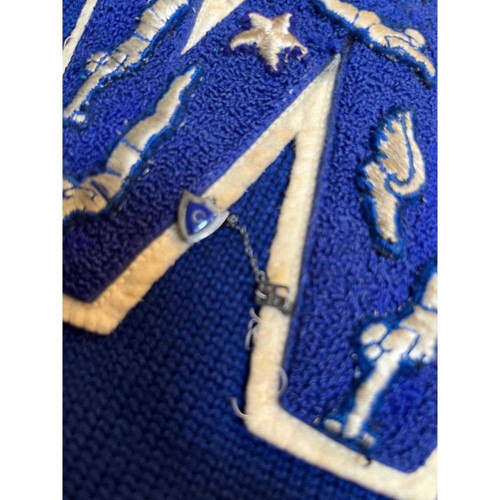Vintage Mens Royal Blue Wool Letterman Cardigan Sweater W Gymnastics Applique - Picture 6 of 15